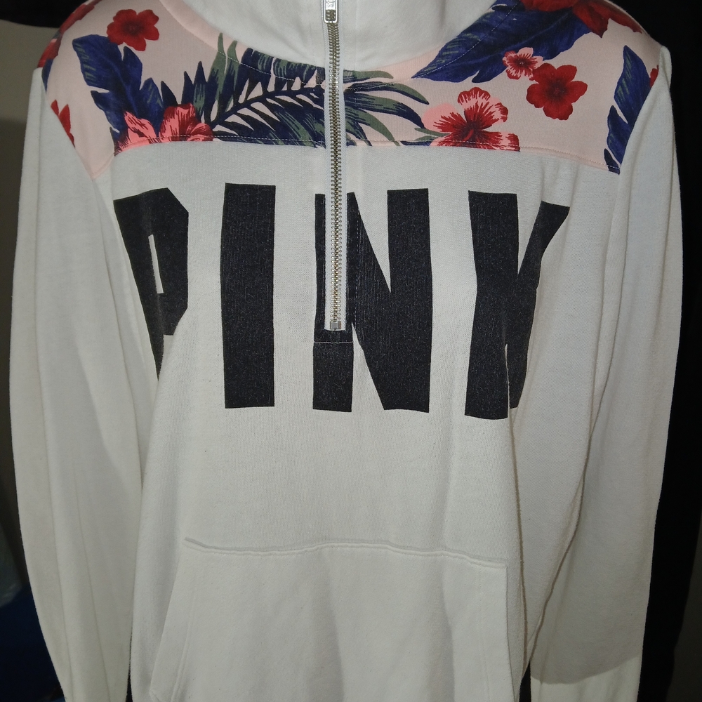 PINK VS White and Black Floral Half Zip Pullover